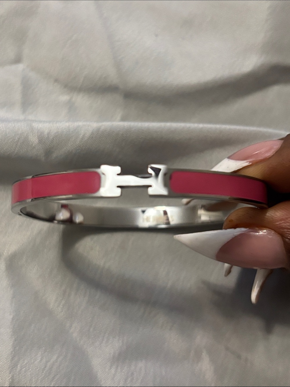 Hermès Pink Enamel Hinged Bangle Bracelet